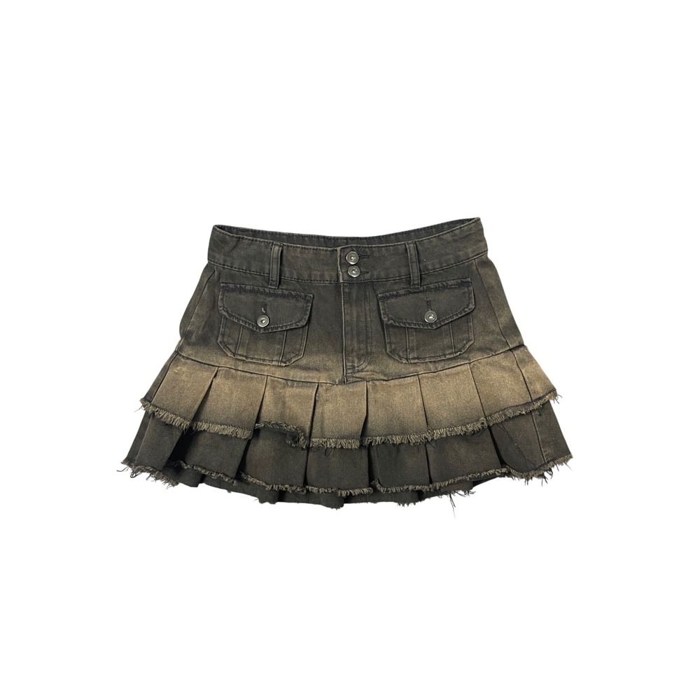 NEW Y2K Style Brown Tiered Denim Mini Skirt Medium Festival Party Whimsigoth